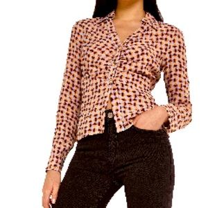 River Island Geometric Print Ruched Front v-neck collared Blouse